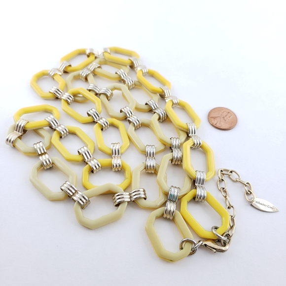 Y2K Coldwater Creek long necklace yellow acrylic open links chunky layer - Picture 13 of 14